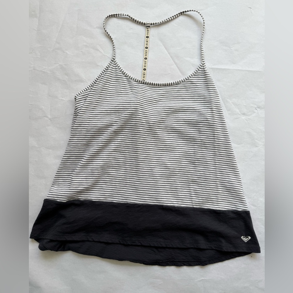 Roxy open racer back tank top blue white stripe XL NEW